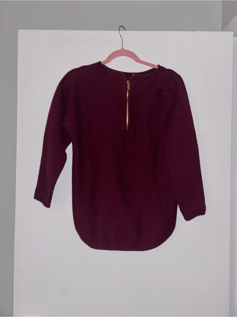 MICHAEL Michael Kors Burgundy Knit Top with Gold Back Zip